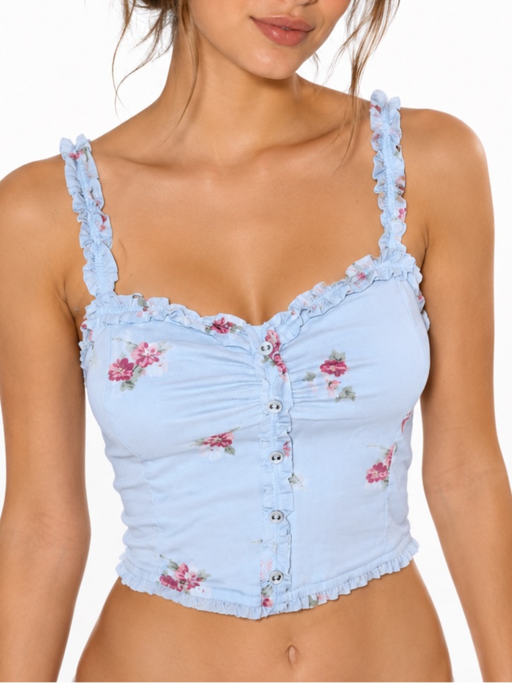 Abercrombie & Fitch Floral Corset Top Boned Ruffle Bustier
